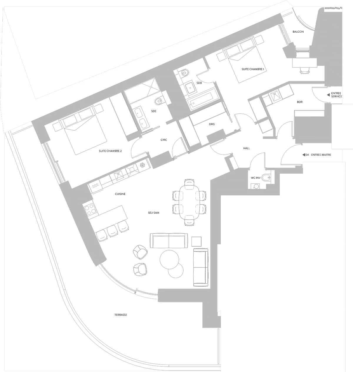 TROIS PIECES Exemple de plan d'étage