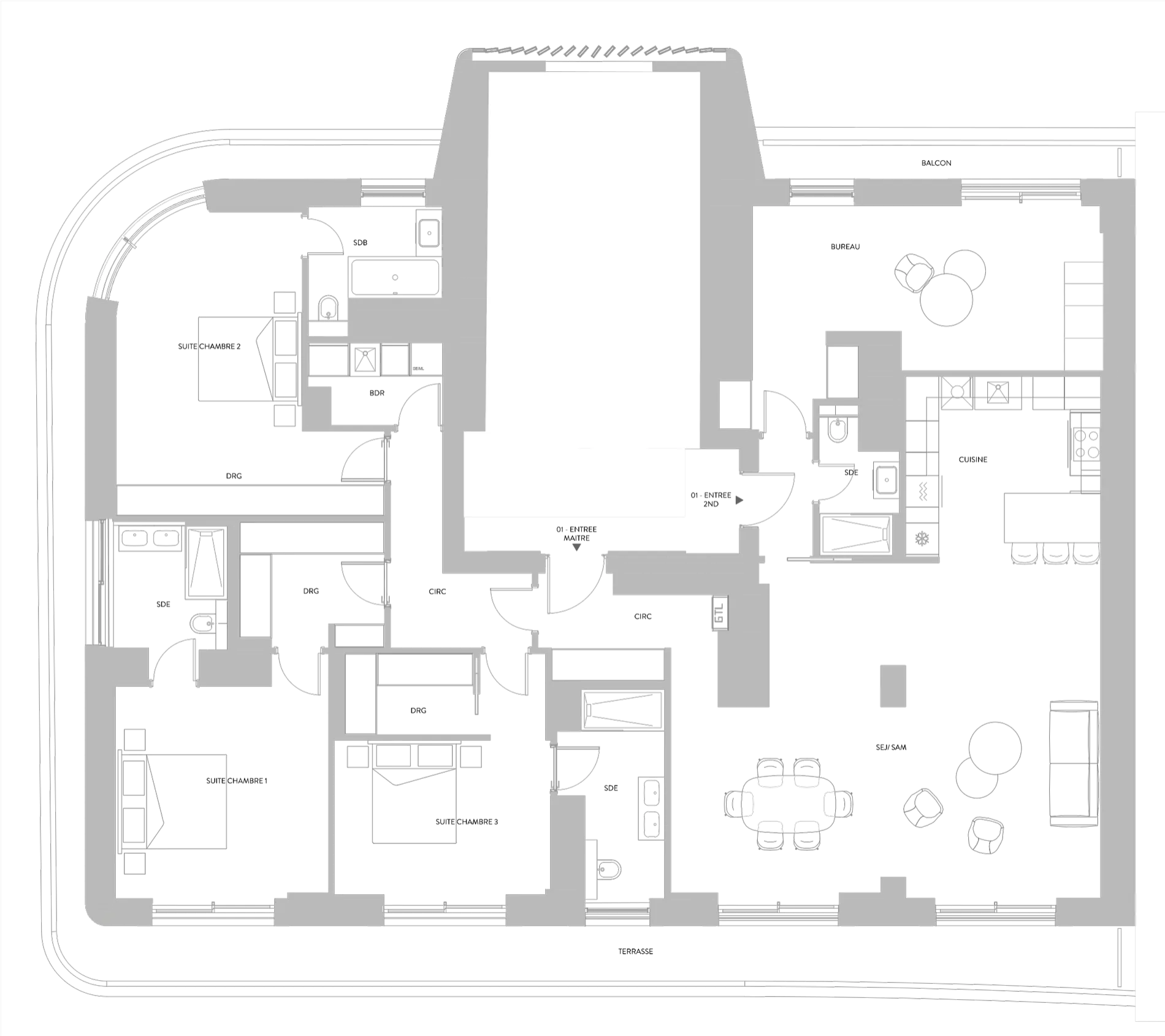 CINQ PIECES Exemple de plan d'étage